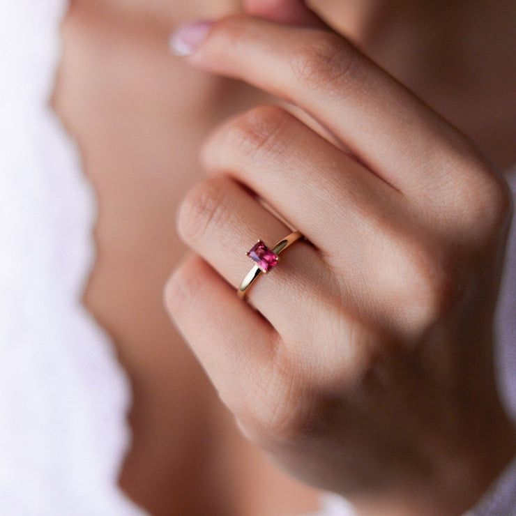 14k Gold Pink Tourmaline Mini Baguette Ring