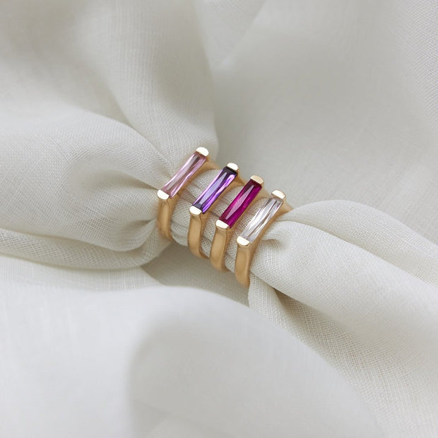 14k Gold Ruby Baguette Ring