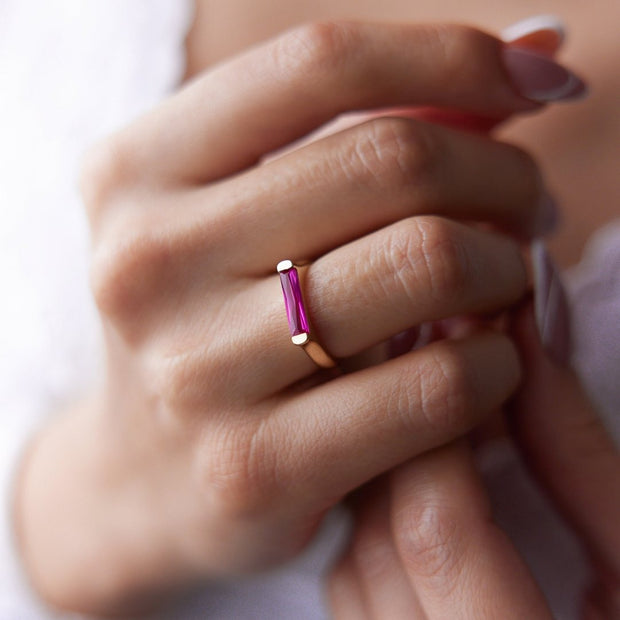 14k Gold Ruby Baguette Ring