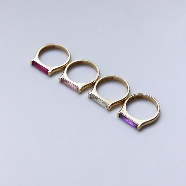 14k Gold Lab Violet Baguette Ring