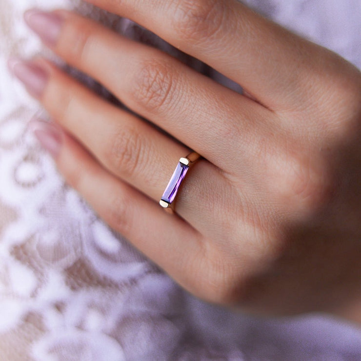 14k Gold Lab Violet Baguette Ring