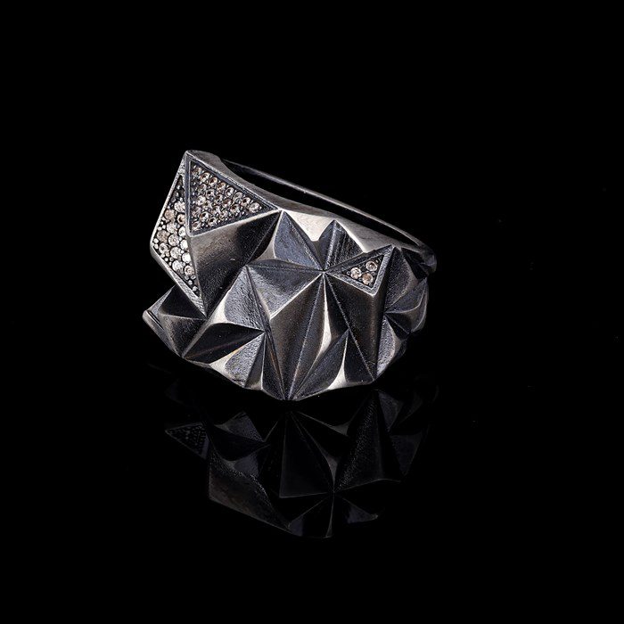 Men’s Sterling Silver Everest Champagne Stone Ring