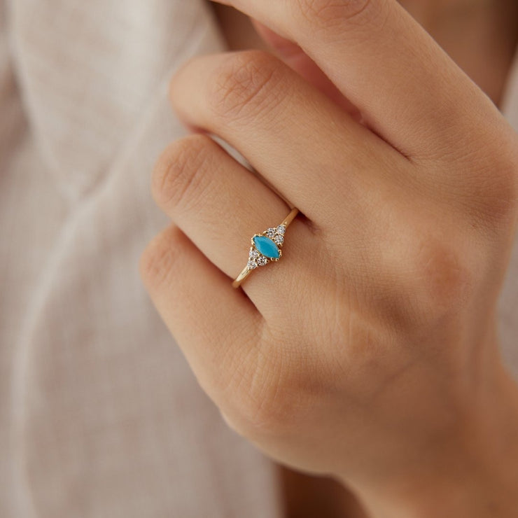 14k Gold Marquise Cut Turquoise Ring