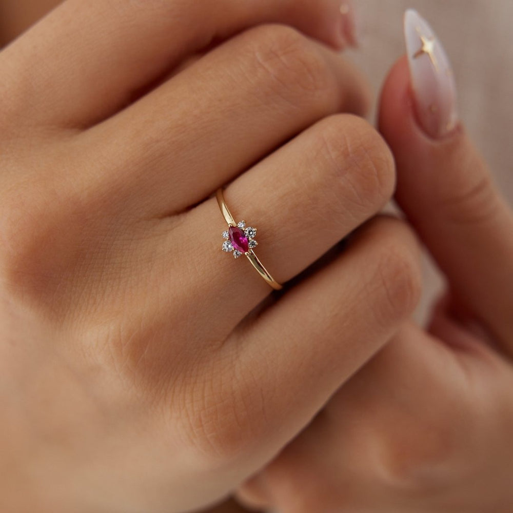 14k Gold Pink Tourmaline Marquise Ring