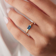 14k Gold Aqua Blue Baguette Domed Ring