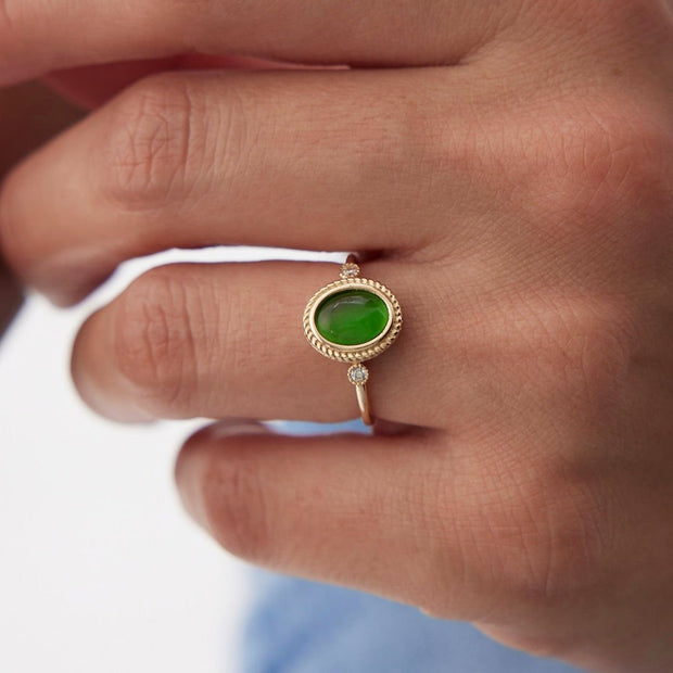 14k Gold Light Green Opal Ring