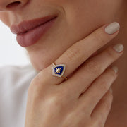 14k Gold Blue Shield Pattern Ring with Polar Star