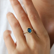 14k Gold Blue Topaz Cover Ring