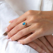 14k Gold Blue Topaz Cover Ring