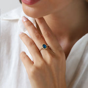 14k Gold Blue Topaz Cover Ring