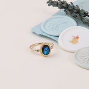 14k Gold Blue Topaz Cover Ring