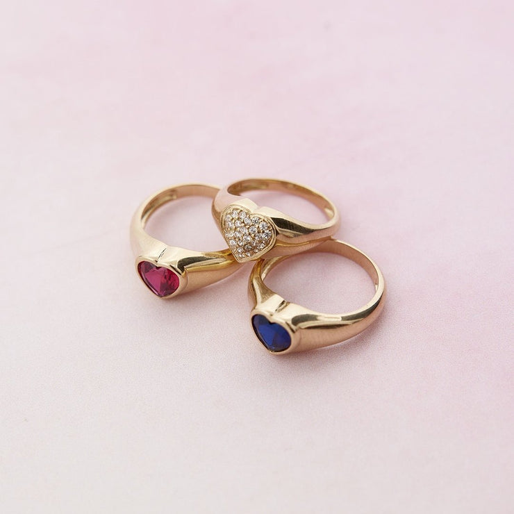 14k Gold Heart Ring with Colored Stones