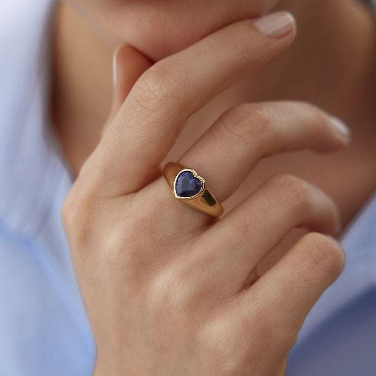 14k Gold Heart Ring with Colored Stones