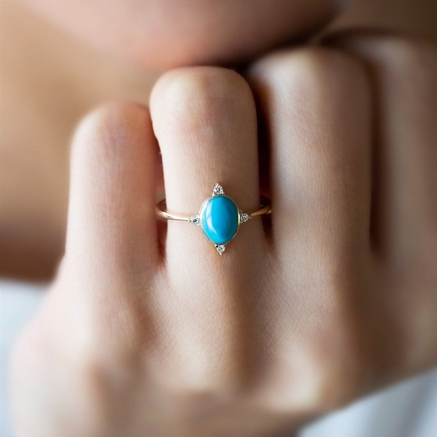 Turquoise and Small Crystal Ring