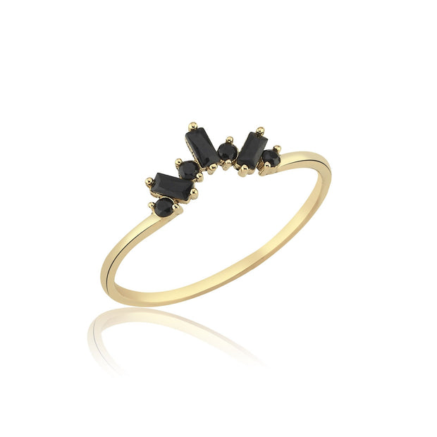 14k Gold Black Crown Ring