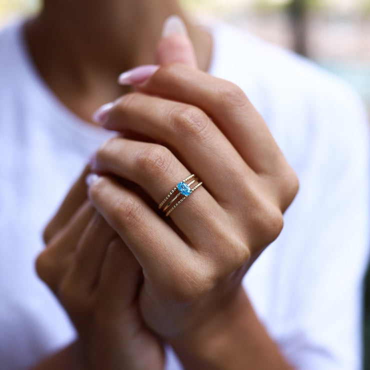 14k Gold Blue Topaz Power Ring