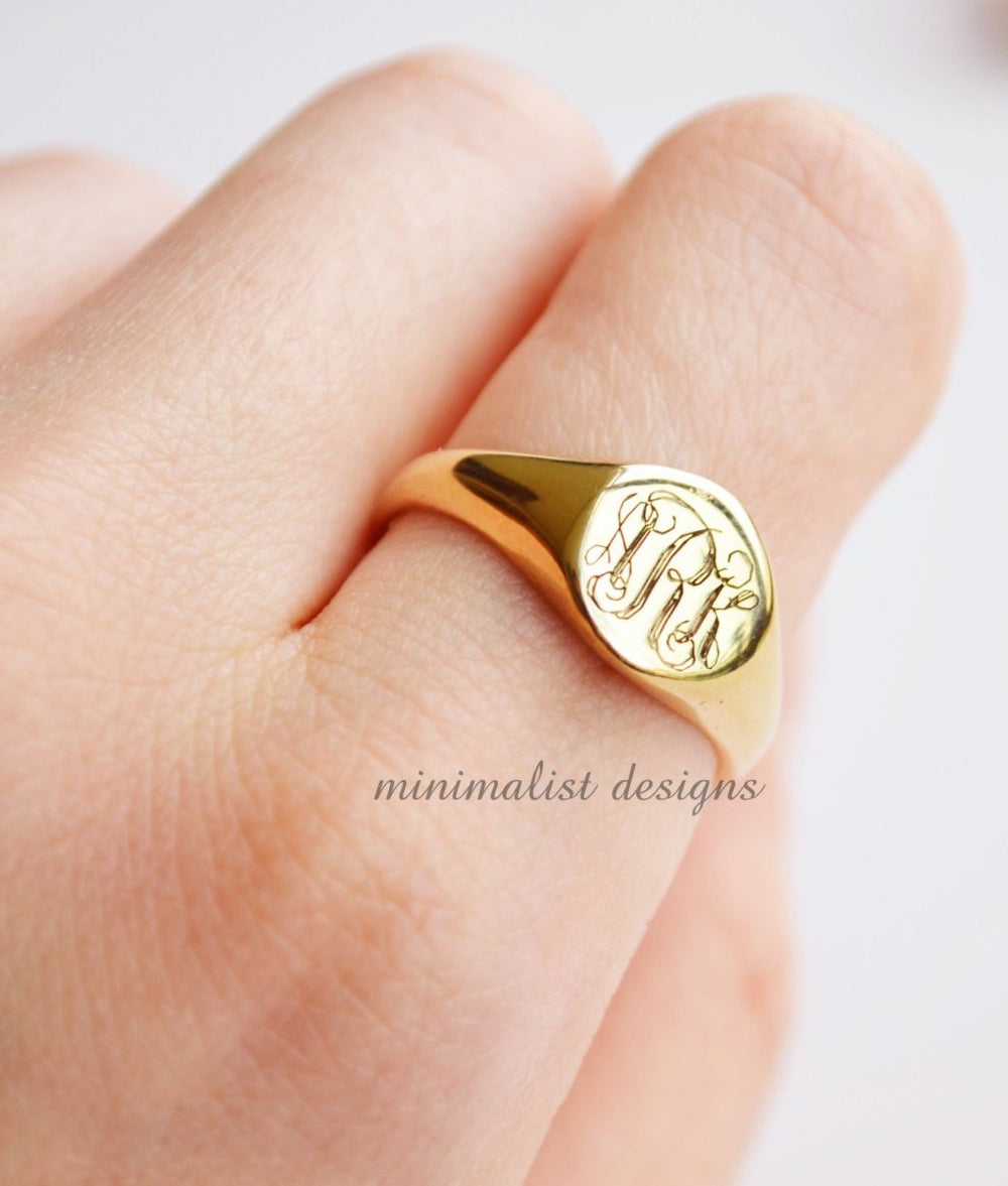 Sterling Silver Signet Ring with Enamel Entwined Initials