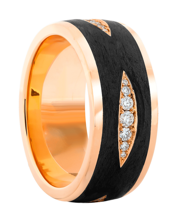 Solid Gold Wedding Bands with Black Carbon