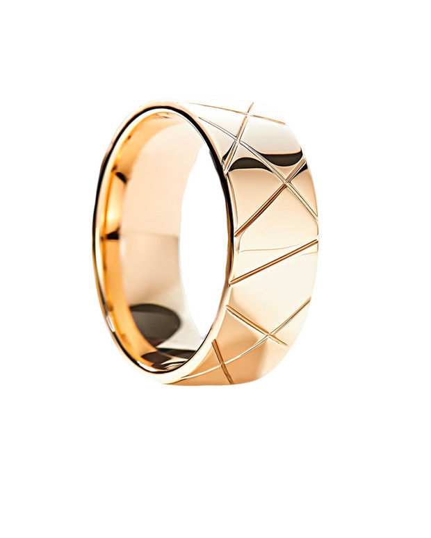 Solid Gold Geometric Pattern Wedding Band