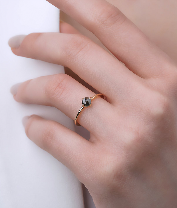 Salt and Pepper Solitaire Diamond Ring