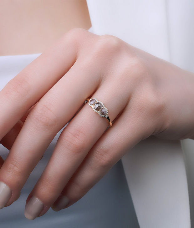 Salt and Pepper Tria Diamond Ring