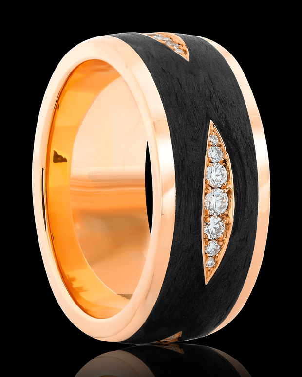 Solid Gold Wedding Bands with Black Carbon