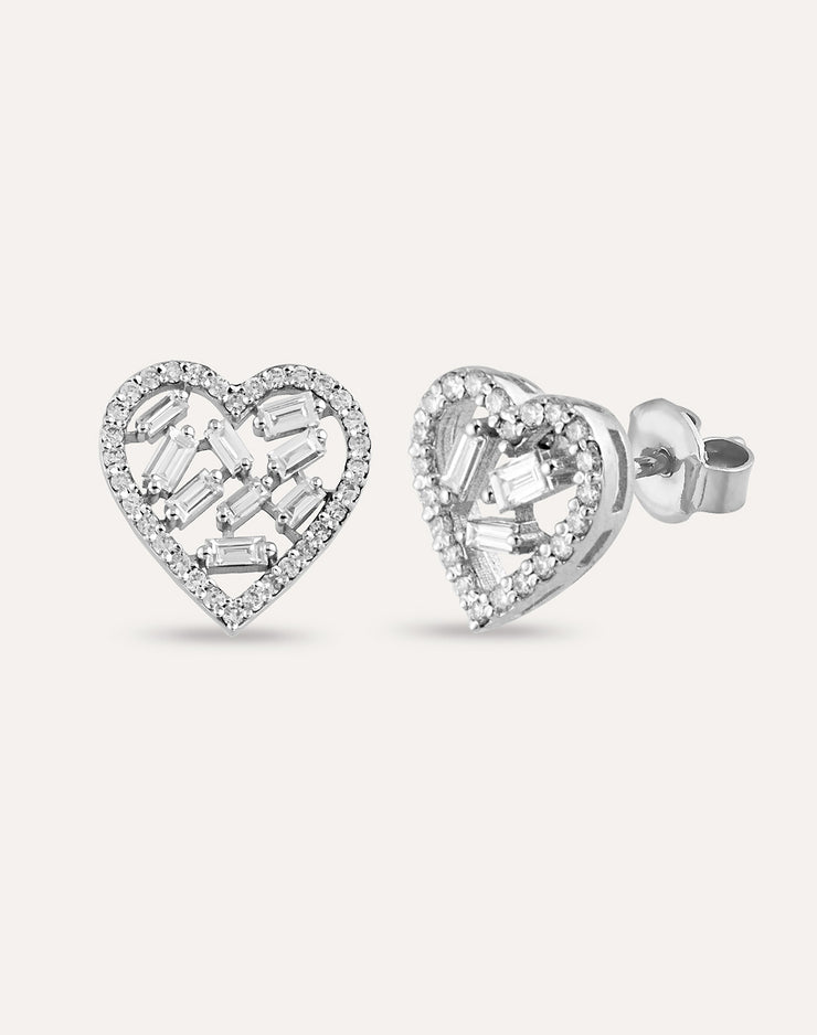 Baguette diamond online heart earrings